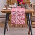 Jacquard-Tischläufer mit rotem Blumen-Schmetterlingsmuster und bunten Quasten - Kurzer Läufer / Jacquard Rot Schmetterling Rot Quaste