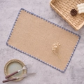 Rectangular jute placemat with blue crochet wave border for rustic table decoration - 30x45cm / Grey Scalloped Border