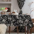 French vintage black chenille tablecloth featuring detailed white floral leaf patterns - Black Without Lace Edge / 60x60cm