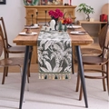Runner da tavola vintage verde scuro con motivo a felce e frange decorative - 33cmx120cm / Island Verde Scuro Palma Nappe Verdi