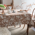 French vintage floral tablecloth in warm brown cotton linen with white floral pattern - Khaki Without Lace Edge / 60x60cm