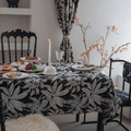 Modern black and white floral chenille tablecloth with elegant tropical palm leaf pattern - Island Black Without Lace Edge / 60x60cm