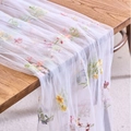 Chemin de table en dentelle blanche semi-transparente avec broderies florales colorées - 75x180cm / Blanc Fleurs Papillon Broderie Dentelle