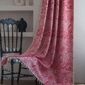 Red and white paisley jacquard curtain with elegant white tassel fringe edges - 150x220cm / Red Stripe Grommet