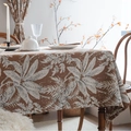 Brown vintage linen tablecloth with cream tropical palm leaf pattern for home decor - 60cmx60cm / Khaki Hai Dao Style