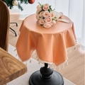 Waterdicht perzik TPU rond tafelkleed met witte kwastjes voor een elegant interieur - 60-60 / Orange Tassel