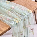 Pale green lace table runner with colorful floral embroidery in a French vintage style - 100x150 / Light Green Floral Butterfly Embroidery Lace
