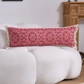Dettaglio del cuscino lombare jacquard bohémien rosso e bianco con nappe decorative - 33-90 (Solo Fodera) / Cuscino Lungo Girasole Rosso Centro (4568)