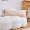 Macro detail of bohemian jacquard lumbar pillow with fringe edges on a soft sofa - Khaki Cloud (4568)