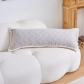 Detail of bohemian lumbar pillow with geometric diamond jacquard and beige tassels - Gray Wave (4568)