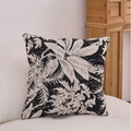 Cojín moderno de jacquard de chenilla floral blanco y negro en un sofá blanco - 60x60cm / Negro Isla