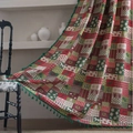 Christmas patchwork curtain with reindeer and heart patterns and green tassels - Rod Pocket Style (YM3645774) / 150x160cm