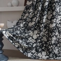 Floral jacquard chenille curtain in black and white with a natural draped texture - 140x45cm / Black Rod Pocket