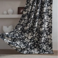 Thick black chenille floral curtain with white floral jacquard pattern and semi-shading effect - 140x45cm / Black Grommet