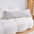 Detail of grey geometric jacquard bolster pillow with fringe on white fleece sofa - Gray Braid (4568)