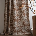 Brick red chenille curtain with white tropical leaf pattern for modern home decor - 140x45cm / Island Khaki (Rod Pocket Style)