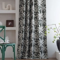 Dark green and beige chenille curtain with tropical palm leaf jacquard pattern - 140x45cm / Island Dark Green (Rod Pocket)
