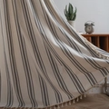 Cortina bohemia minimalista a rayas de lino con borlas y textura de algodón puro - 150x160cm