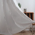 Minimalist black and white striped cotton linen curtain with elegant tassel edges - 150x220cm / Rod Pocket Style