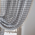 French style black and white checkered window curtain with decorative cream fringe tassels - 150x220cm / Yarn-Dyed White Grid Rod Pocket Style