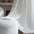 French retro jacquard white curtain with damask floral relief and elegant tassels - 150cmx160cm / Off-White (Rod Pocket)