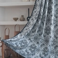 French style light grey curtain with black damask jacquard pattern and tassel trim - 150cmx160cm / Retro Black (Rod Pocket)