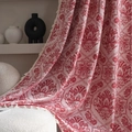 French retro jacquard curtain with red damask pattern and white decorative fringe - 150cmx160cm / Relief Red (Rod Pocket)