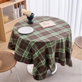 Mantel redondo de cuadros clásicos con elegantes bordes de volantes para comedor acogedor - 150cm Redondo / Cuadros Verdes de Lana con Volantes