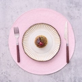 Mantel individual redondo de PP tejido rosa con textura resistente al calor para mesa - Pieza única / Rosa