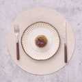 Modern 38cm round woven placemat with ceramic plate and wooden handle cutlery set - Pp Beige Flat Woven Round Placemat 38 / 2-Piece Set
