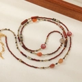 Ethnic style multi-layer red agate beaded necklace with vintage aesthetic and gold lobster clasp - Red Agate Sweater Chain