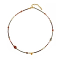 Bohemian beaded necklace with red agate, marble stones and yellow drop pendant - Dalmatian Stone Necklace