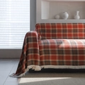 Housse de canapé classique à carreaux rouge et orange avec d'élégantes franges blanches - 140x180 / Rouge Rouille Carreaux
