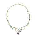 Collana boho intrecciata con perline turchesi, foglia dorata e pendente nappa blu - Stile Pino Africano (XL-1124DY01)