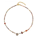 Vintage necklace with red agate beads, natural stones and pearls on white background - Grey Flash Stone Necklace