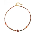 Collier artisanal perles de pierre agate naturelle et détails en acier doré - Collier De Perles En Jade Rouge