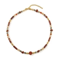 Collier en perles d'agate rouge avec perles dorées et fermoir mousqueton réglable - Collier Pendentif Hexagone