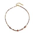 Collier vintage en pierres naturelles avec pendentif trèfle rouge et perles dorées - Collier en Pierre Naturelle