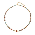 Handmade beaded necklace with red agate, turquoise, and elephant pendant in ethnic style - Pumpkin Bead Necklace