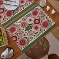 Floral jacquard placemat with red and pink flower patterns on a wooden table setup - Single Piece / Pink Flower