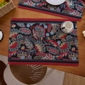 Floral jacquard placemat with paisley pattern in red and teal on dark wooden table - Single Piece / Dreamy Floral Pattern