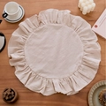 Set de table rond beige à volants minimaliste avec texture lin sur table en bois - Rond 38 / Abricot