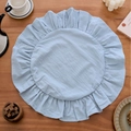 Set de table rond bleu clair à volants en coton lavé pour décoration de table - Rond 38 / Bleu Ciel