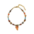 Bohemian natural stone beaded necklace with a red agate leaf pendant and gold accents - Goldstone Leaf Style