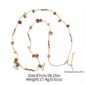 Collana lunga vintage con pietre occhio di tigre e agata rossa su catena dorata - Stile Rosso Retrò (XL-1214DY01-1) / 87cm / rosso retrò