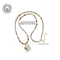 Ethnic beaded necklace with Baroque pearl and green pendant, 76cm length jewelry - Baroque Pearl Necklace (XL-1226DY01-1) / 76+5cm