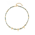 Beaded necklace with turquoise stones, gold star charms, and adjustable lobster clasp - Natural African Pine Necklace