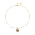 Vintage Goldene Halskette mit ovalem grünem Zirkonia und feinen Diamanten besetzt - Barockperlenkette