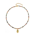 Bohemian beaded necklace with colorful semi-precious stones and golden teardrop pendant - Red Agate Necklace