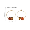 Handmade gold hoop earrings featuring deep red and striped amber beads, size 3cm by 2.5cm - Red Agate Amber Hoop Style (ER-432D01)